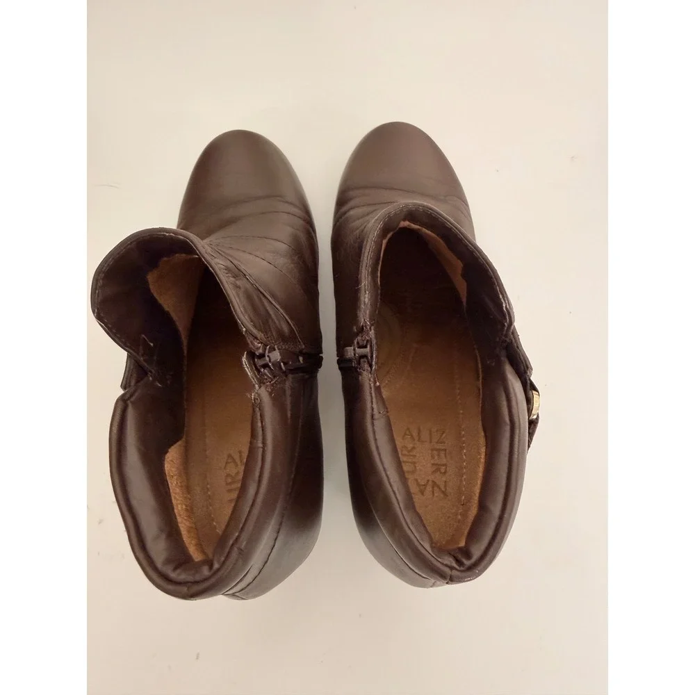Naturalizer Emilia Brown Leather Ankle Boots Block Heel Side Zip Womens 9.5 M